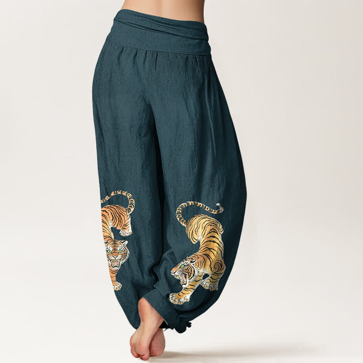 Buddha Stones コットン素材のマジェスティックタイガー柄レディースゴムウエストハーレムパンツ - image 7