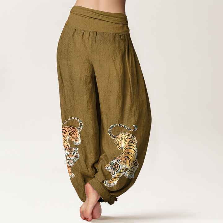 Buddha Stones コットン素材のマジェスティックタイガー柄レディースゴムウエストハーレムパンツ - image 10