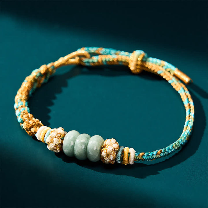 Buddha Stones 手織りの多色桃花模様翡翠幸運ロープブレスレット - image 15