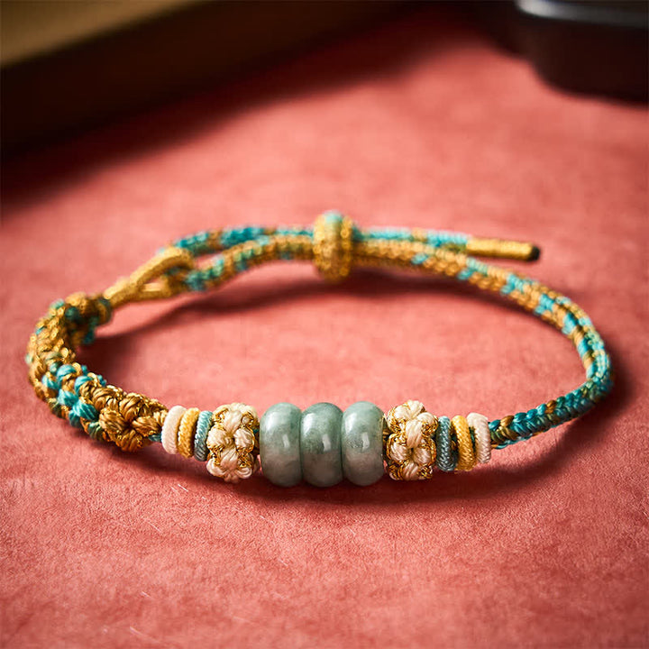 Buddha Stones 手織りの多色桃花模様翡翠幸運ロープブレスレット - image 12