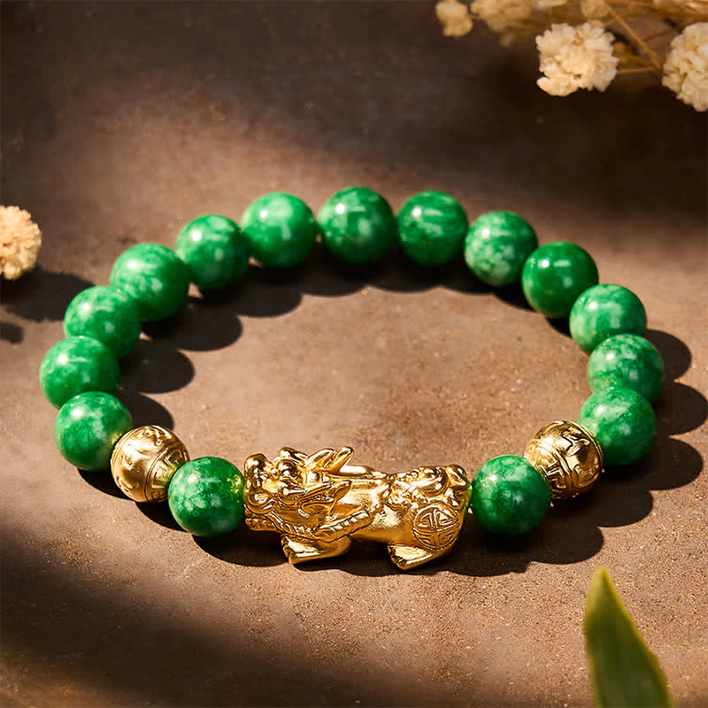 Buddha Stones 天然シアンジェイドビーズの貔貅（ひきゅう）守護ブレスレット - シアンジェイド（穏やか♥調和） - image 0