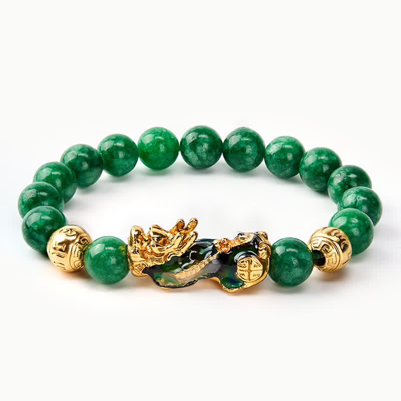 Buddha Stones 天然シアン翡翠ビーズ入り変色貔貅ヒーリングブレスレット - シアンジェイド（穏やか♥調和） - image 0