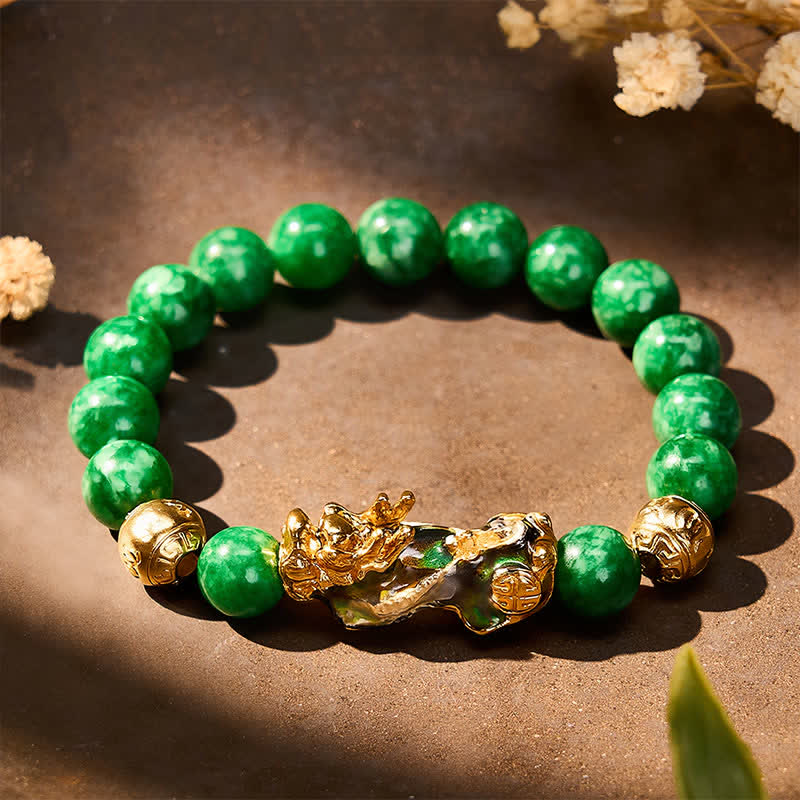 Buddha Stones 天然シアン翡翠ビーズ入り変色貔貅ヒーリングブレスレット - image 1