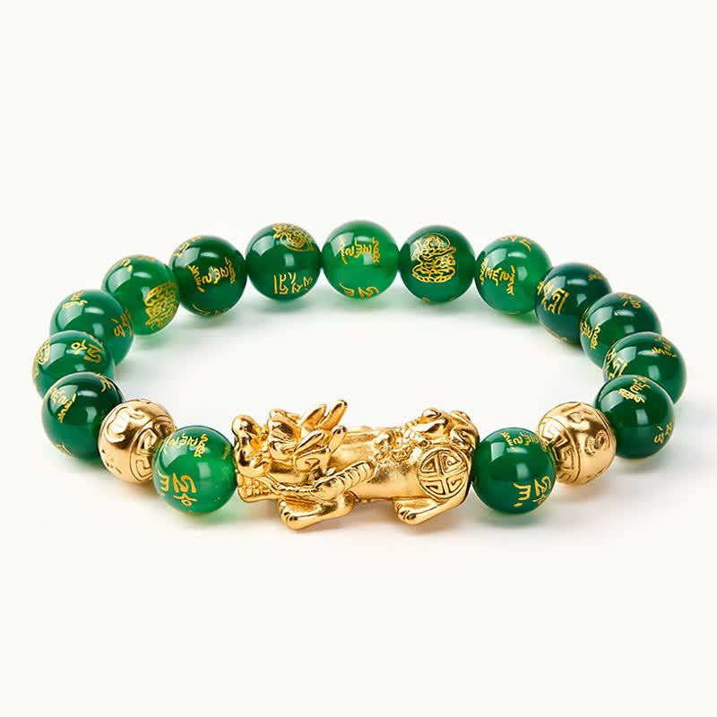 Buddha Stones 天然グリーンアゲートオーム・マニ・パドメ・フム貔貅 ハーモニーブレスレット - グリーンアゲート（バランス♥成長） - image 0
