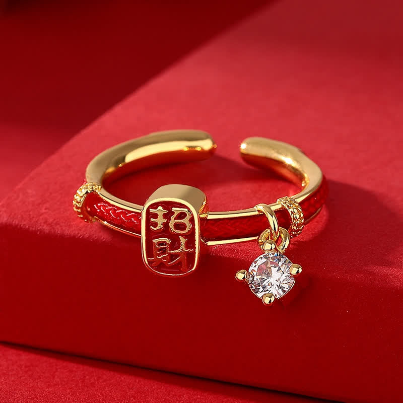 Buddha Stones 銅合金製赤紐の幸運と富のお守りリング - image 2