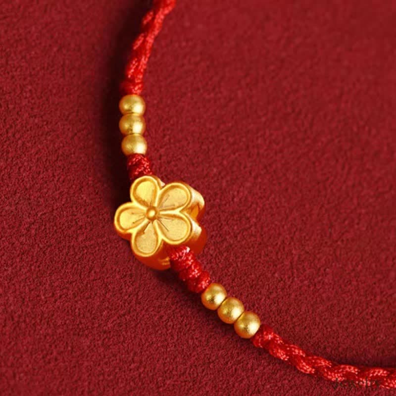 Buddha Stones 調節可能な赤紐の金色の花の守護ブレスレット - image 3