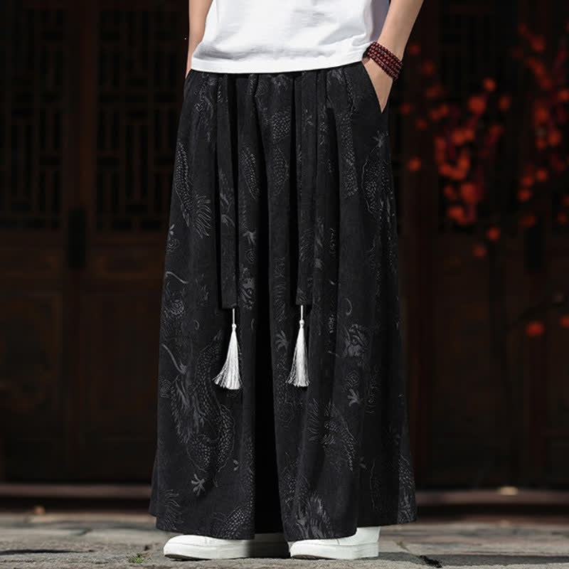 Buddha Stones 秋冬ヴィンテージドローストリングドラゴンアンクルパンツメンズワイドレッグパンツポケット付き - image 16
