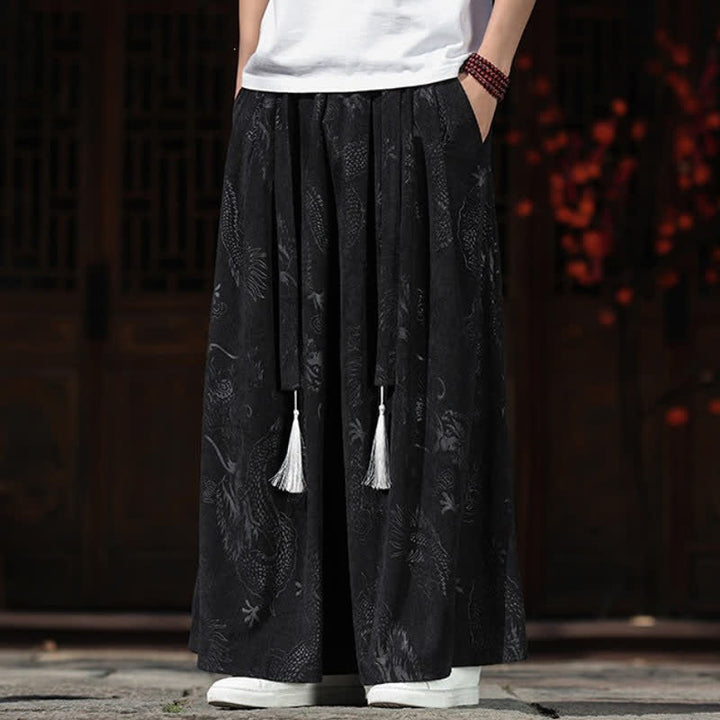 Buddha Stones 秋冬ヴィンテージドローストリングドラゴンアンクルパンツメンズワイドレッグパンツポケット付き - image 16