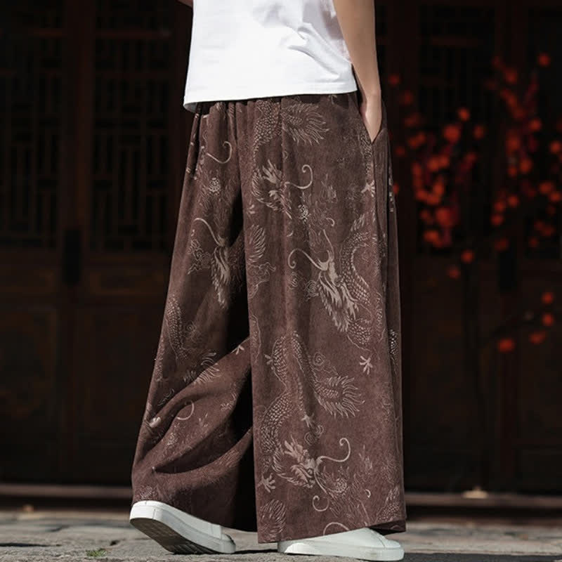Buddha Stones 秋冬ヴィンテージドローストリングドラゴンアンクルパンツメンズワイドレッグパンツポケット付き - image 4