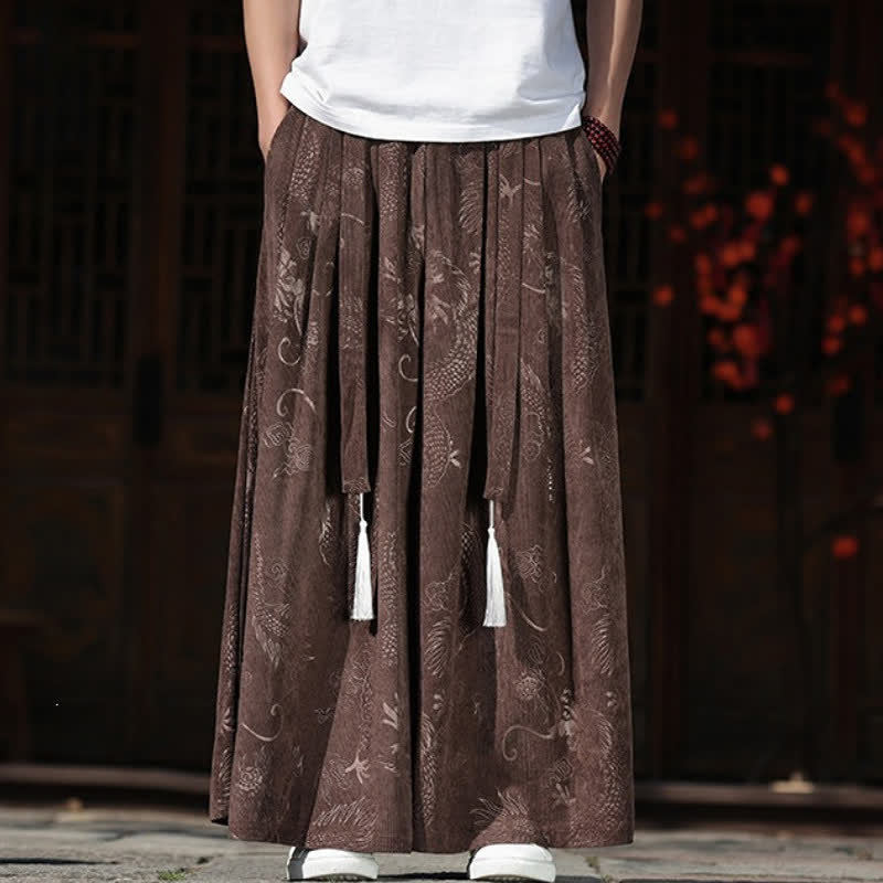 Buddha Stones 秋冬ヴィンテージドローストリングドラゴンアンクルパンツメンズワイドレッグパンツポケット付き - image 1