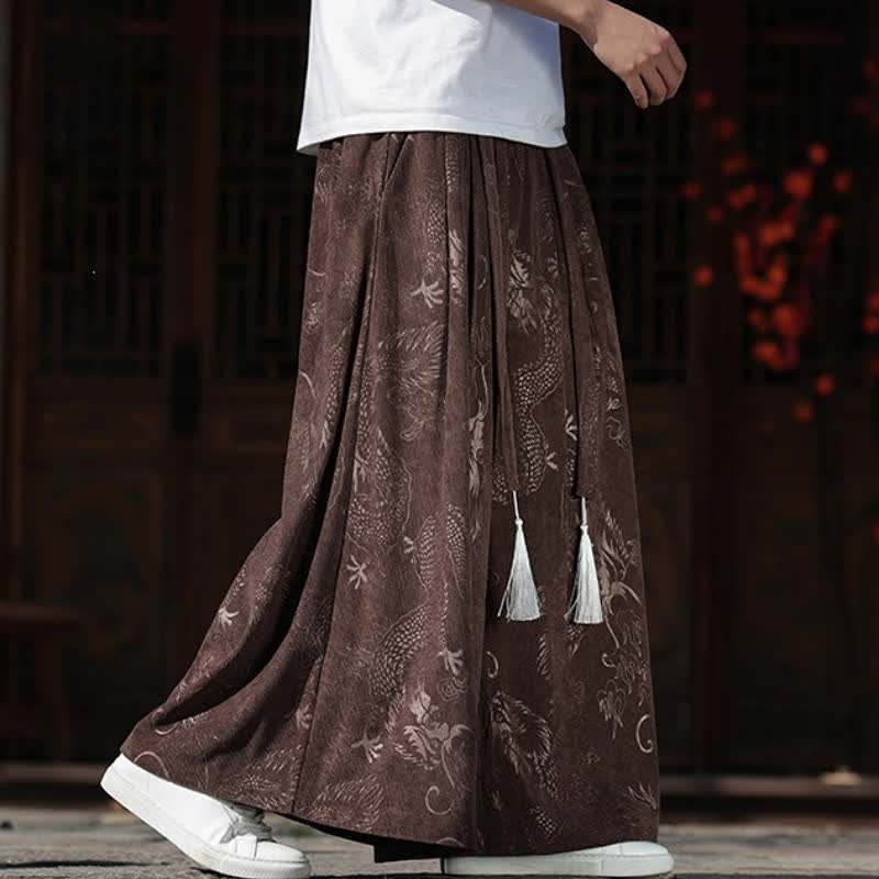 Buddha Stones 秋冬ヴィンテージドローストリングドラゴンアンクルパンツメンズワイドレッグパンツポケット付き - image 6