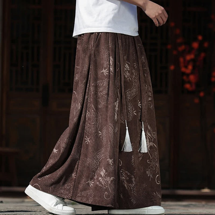 Buddha Stones 秋冬ヴィンテージドローストリングドラゴンアンクルパンツメンズワイドレッグパンツポケット付き - image 6