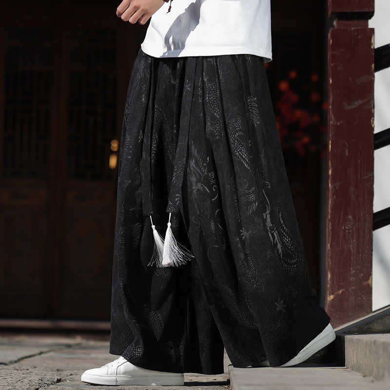 Buddha Stones 秋冬ヴィンテージドローストリングドラゴンアンクルパンツメンズワイドレッグパンツポケット付き - image 11
