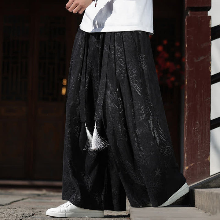 Buddha Stones 秋冬ヴィンテージドローストリングドラゴンアンクルパンツメンズワイドレッグパンツポケット付き - image 11