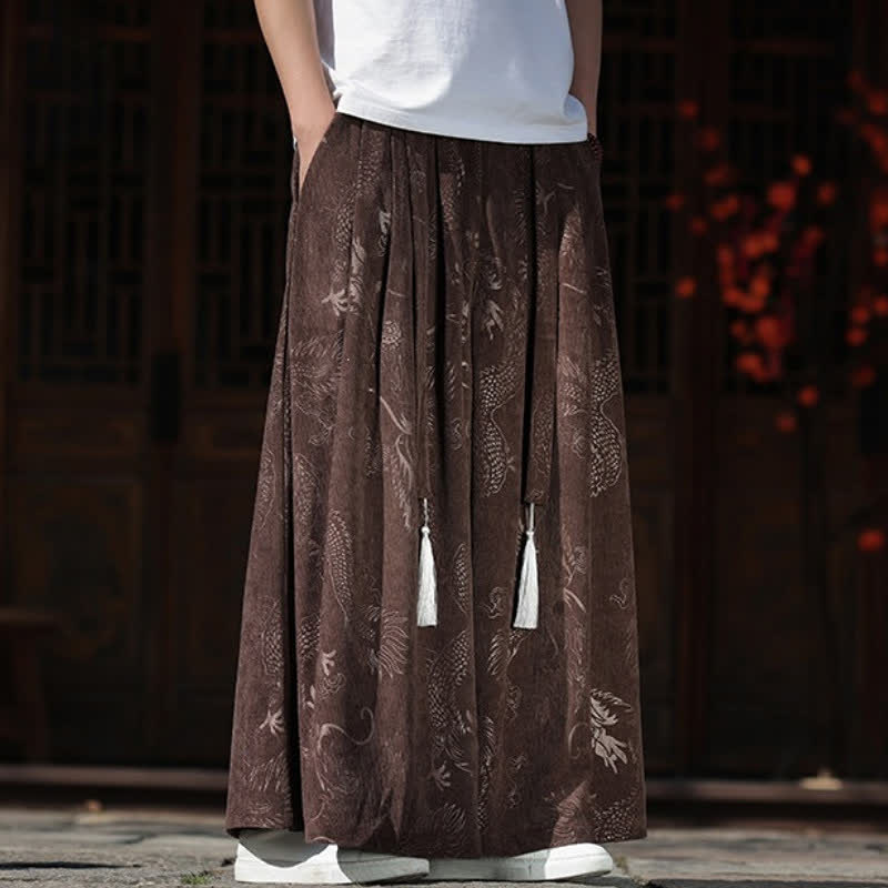 Buddha Stones 秋冬ヴィンテージドローストリングドラゴンアンクルパンツメンズワイドレッグパンツポケット付き - image 2