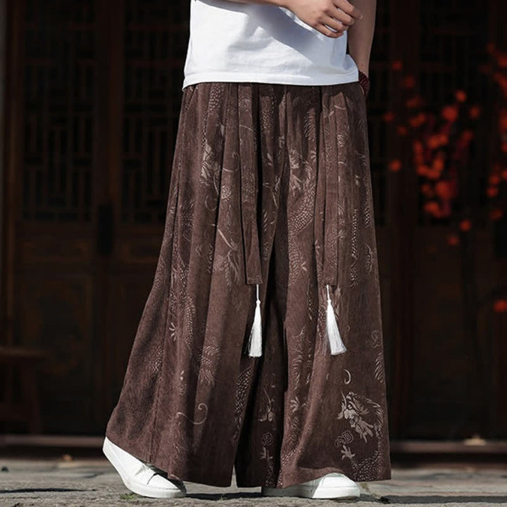 Buddha Stones 秋冬ヴィンテージドローストリングドラゴンアンクルパンツメンズワイドレッグパンツポケット付き - image 3