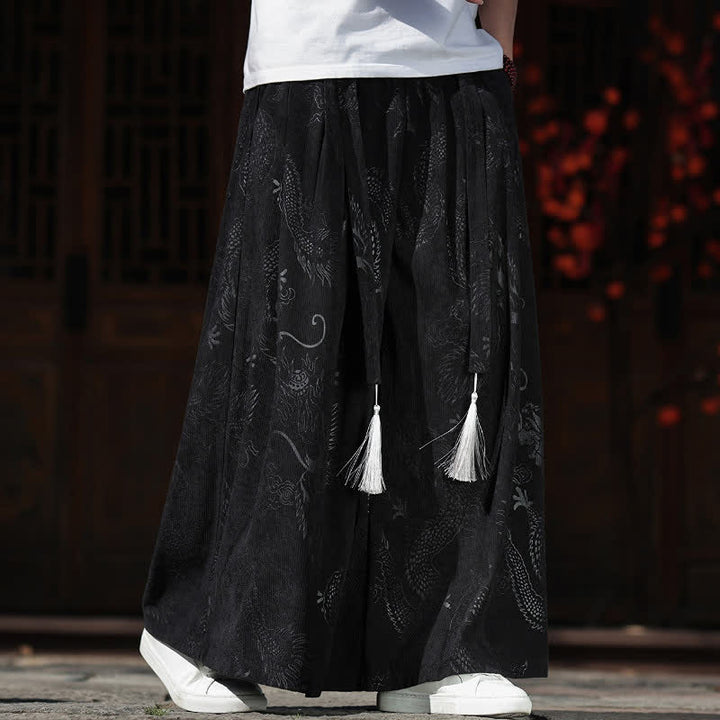 Buddha Stones 秋冬ヴィンテージドローストリングドラゴンアンクルパンツメンズワイドレッグパンツポケット付き - image 10