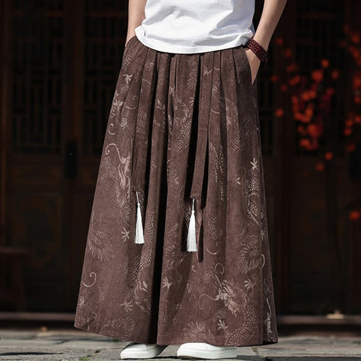 Buddha Stones 秋冬ヴィンテージドローストリングドラゴンアンクルパンツメンズワイドレッグパンツポケット付き - image 5