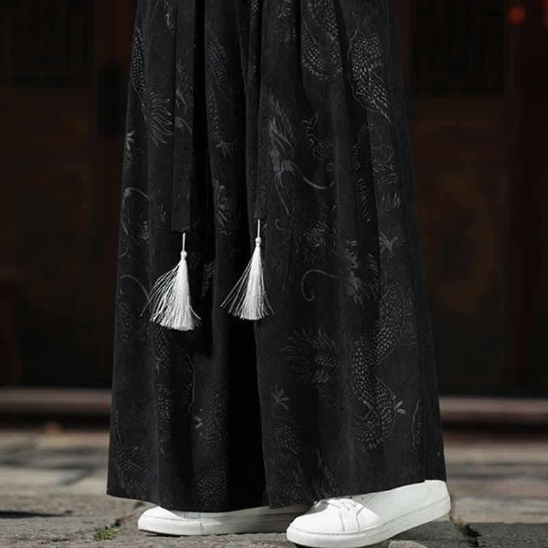 Buddha Stones 秋冬ヴィンテージドローストリングドラゴンアンクルパンツメンズワイドレッグパンツポケット付き - image 20