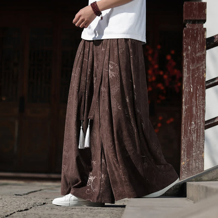 Buddha Stones 秋冬ヴィンテージドローストリングドラゴンアンクルパンツメンズワイドレッグパンツポケット付き - image 7