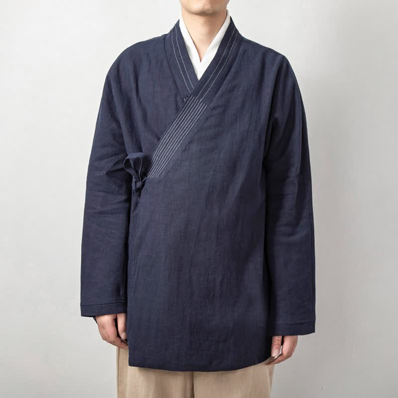 Buddha Stones 秋燕柄 ヴィンテージ ドローストリング 無地 ラミー メンズ着物 - 海軍 - US/UK/AU44、 EU54 (4XL) - image 1