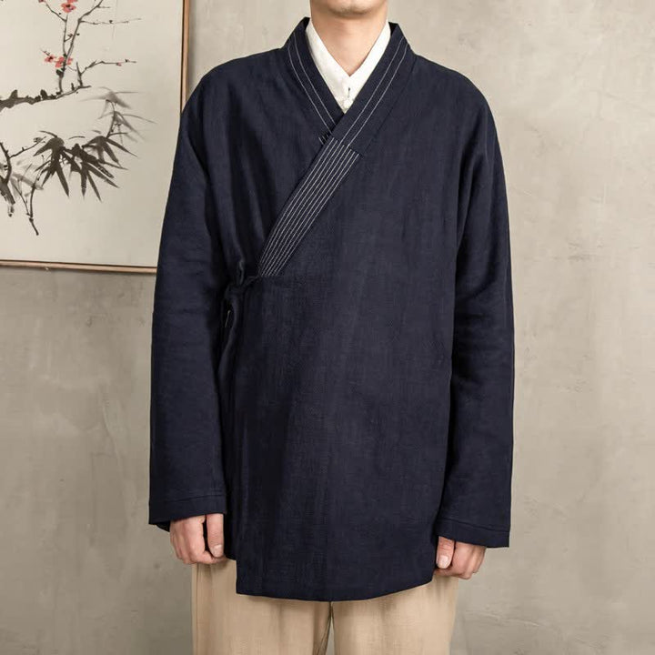 Buddha Stones 秋燕柄 ヴィンテージ ドローストリング 無地 ラミー メンズ着物 - 黒 - US/UK/AU44、 EU54 (4XL) - image 2