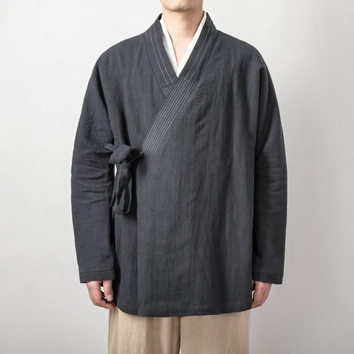 Buddha Stones 秋燕柄 ヴィンテージ ドローストリング 無地 ラミー メンズ着物 - ライトスレートグレー - US/UK/AU44、 EU54 (4XL) - image 0