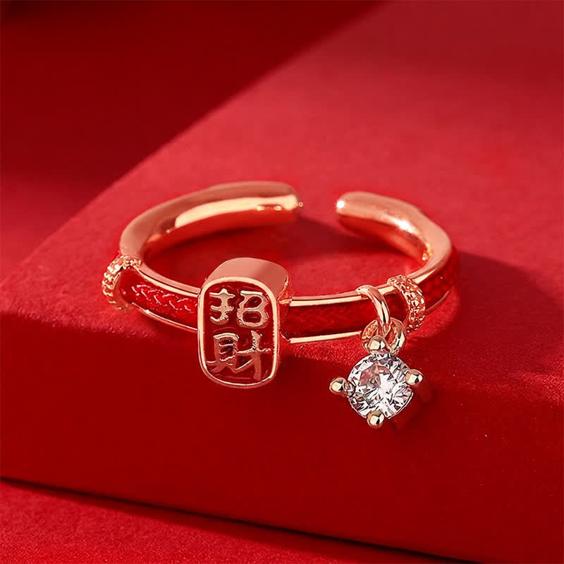 Buddha Stones 銅合金製赤紐の幸運と富のお守りリング - image 9