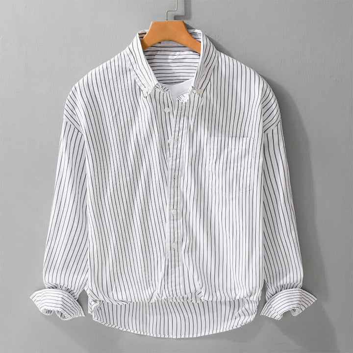 Buddha Stones 春秋カジュアルストライプ柄コットンメンズ長袖シャツ（ポケット付き） - 白 - US/UK/AU42、 EU52 (3XL) - image 5