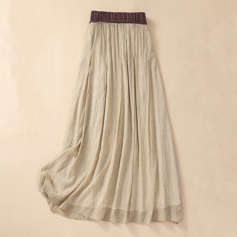 Buddha Stonesカジュアル コントラストカラー プリーツ レースアップデザイン レディース 7-8丈スカート - image 1