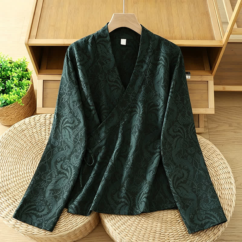 Buddha Stones 秋燕スタイル ヴィンテージ ドローストリング 花柄 レディース キモノ - ダークグリーン - US6, UK/AU10, EU38 （XL） - image 0
