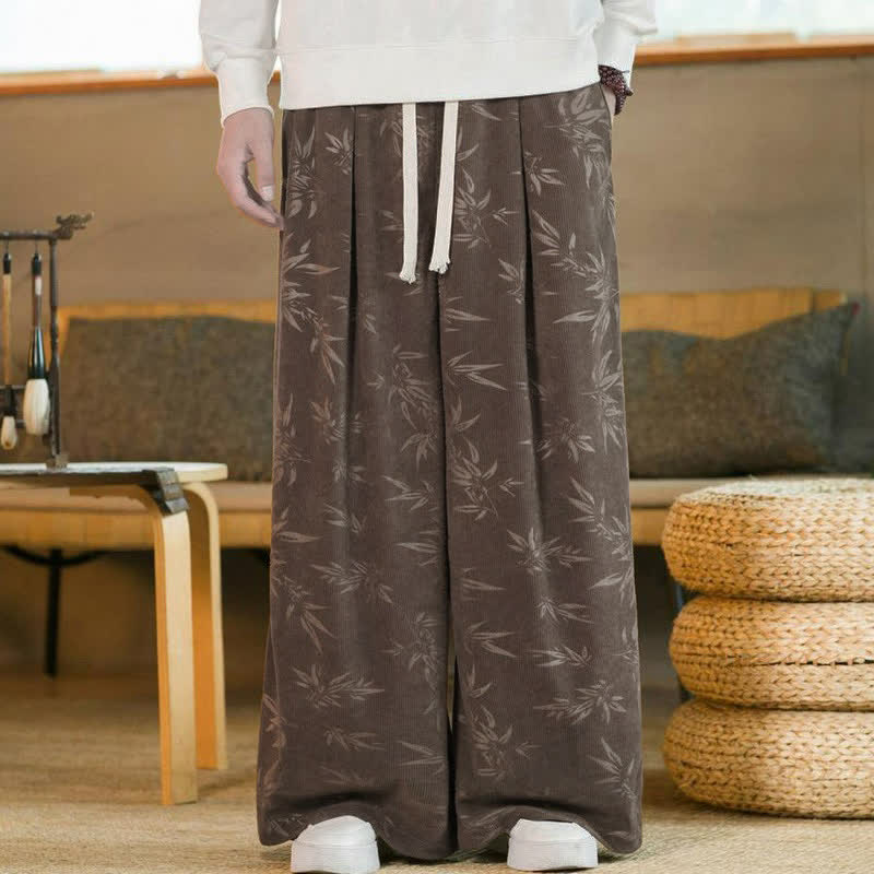 Buddha Stones 秋冬カジュアルヴィンテージドローストリング竹葉柄アンクルパンツメンズストレートレッグパンツポケット付き - image 16