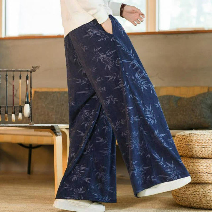 Buddha Stones 秋冬カジュアルヴィンテージドローストリング竹葉柄アンクルパンツメンズストレートレッグパンツポケット付き - image 13