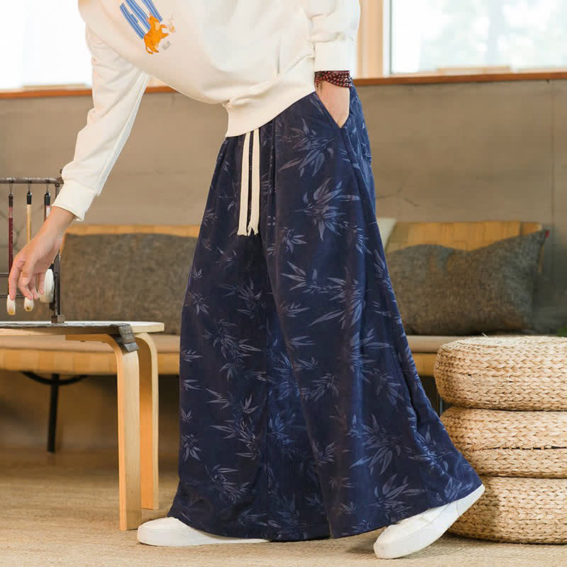 Buddha Stones 秋冬カジュアルヴィンテージドローストリング竹葉柄アンクルパンツメンズストレートレッグパンツポケット付き - ミッドナイトブルー - US/UK/AU46, EU56 （5XL） - image 10