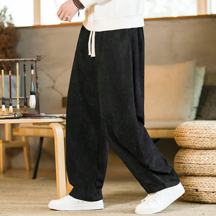 Buddha Stones 秋冬カジュアルミニマリストドローストリング無地アンクルパンツメンズテーパードパンツポケット付き - image 9