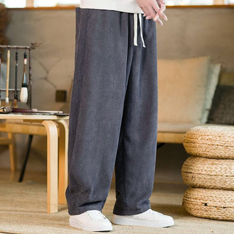 Buddha Stones 秋冬カジュアルミニマリストドローストリング無地アンクルパンツメンズテーパードパンツポケット付き - image 3