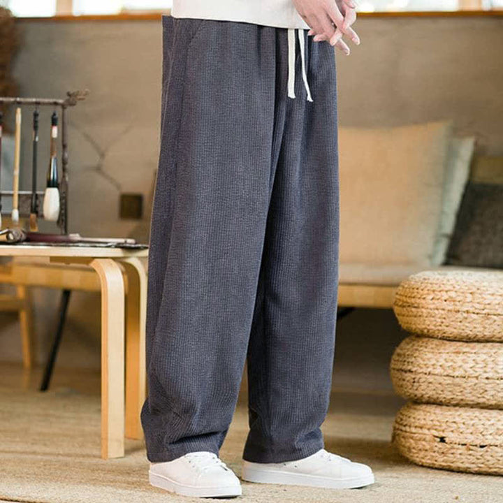 Buddha Stones 秋冬カジュアルミニマリストドローストリング無地アンクルパンツメンズテーパードパンツポケット付き - image 3