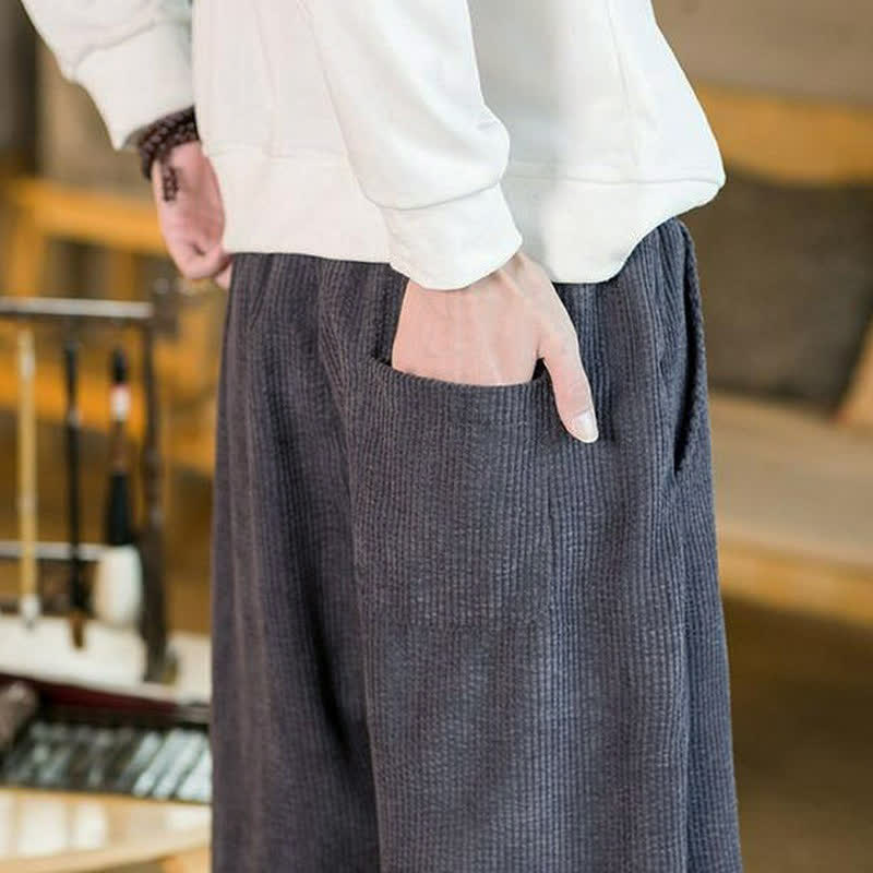 Buddha Stones 秋冬カジュアルミニマリストドローストリング無地アンクルパンツメンズテーパードパンツポケット付き - image 6