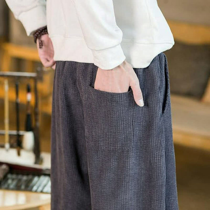 Buddha Stones 秋冬カジュアルミニマリストドローストリング無地アンクルパンツメンズテーパードパンツポケット付き - image 6