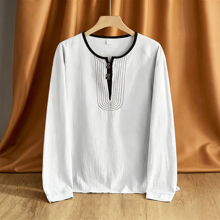 Buddha Stones 春秋カジュアルヴィンテージボタンアップ無地メンズ長袖シャツ - 白 - US/UK/AU42, EU52 （3XL） - image 11