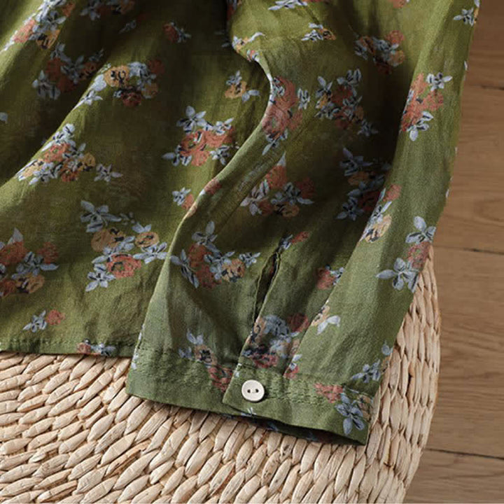 Buddha Stones 春夏向けヴィンテージ風ボタンアップ花柄レディース長袖シャツ（ポケット付き） - image 11