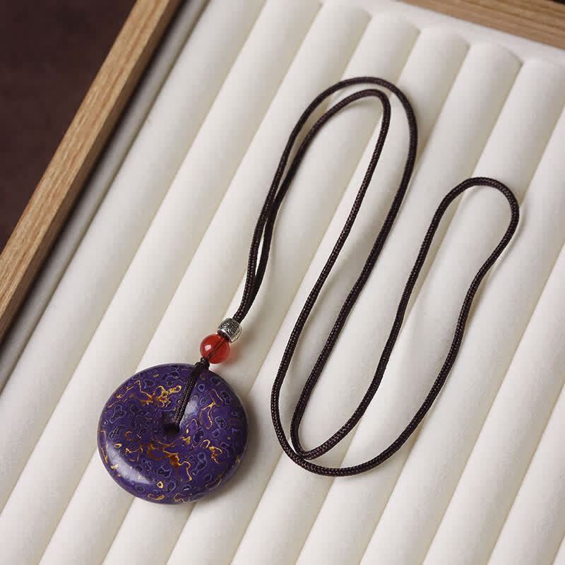 Buddha Stones 平和のお守りチャーム編み込みコードペンダントネックレス - 紫と金の配色ランダムパターン - image 9