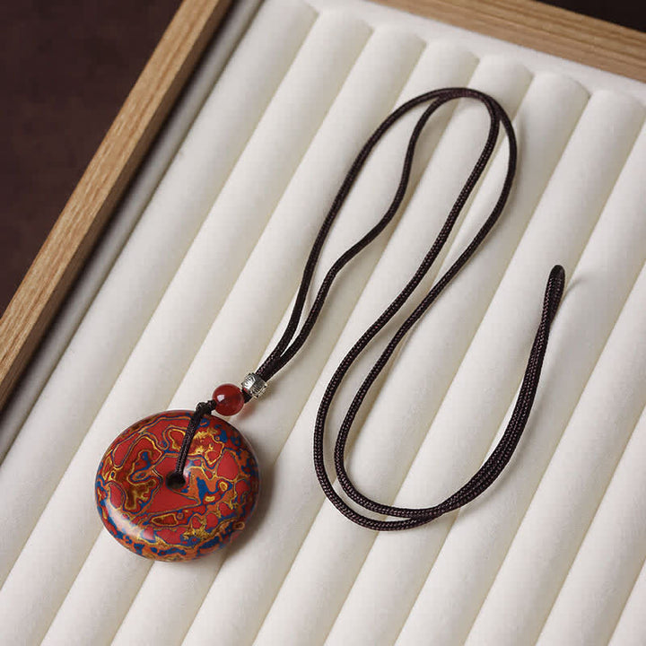 Buddha Stones 平和のお守りチャーム編み込みコードペンダントネックレス - 赤色配色ランダムパターン - image 2