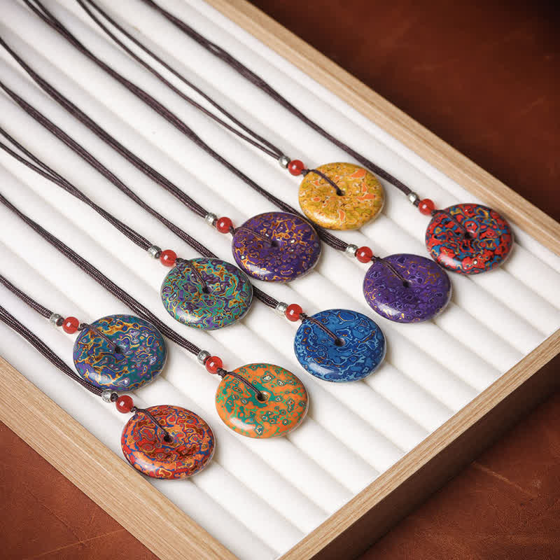 Buddha Stones 平和のお守りチャーム編み込みコードペンダントネックレス - image 0