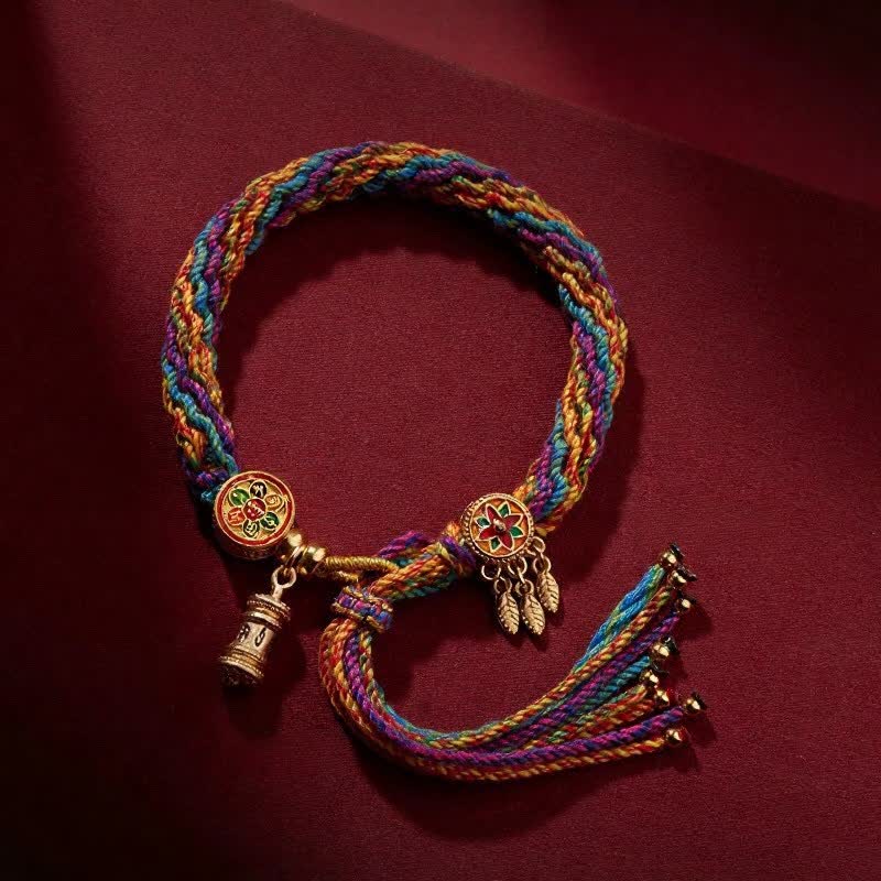 Buddha Stones チベットのオーム・マニ・パドメ・フム・フムの清浄を象徴する手織りコードブレスレット - image 1