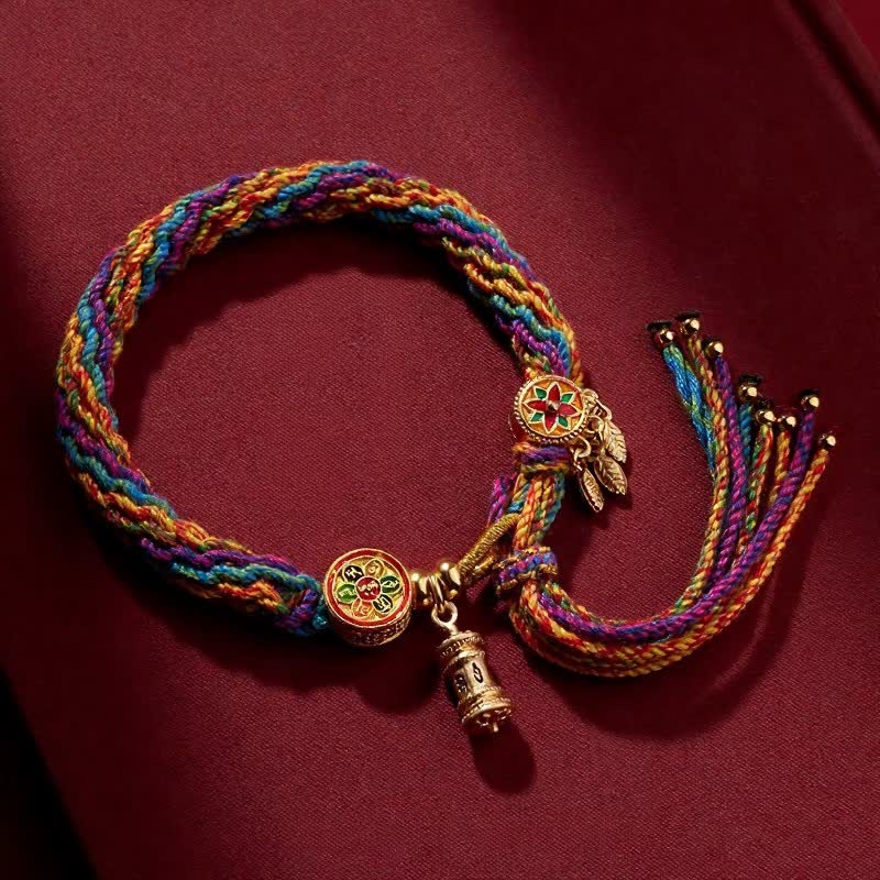 Buddha Stones チベットのオーム・マニ・パドメ・フム・フムの清浄を象徴する手織りコードブレスレット - オーム・マニ・パドメ・フム - image 0