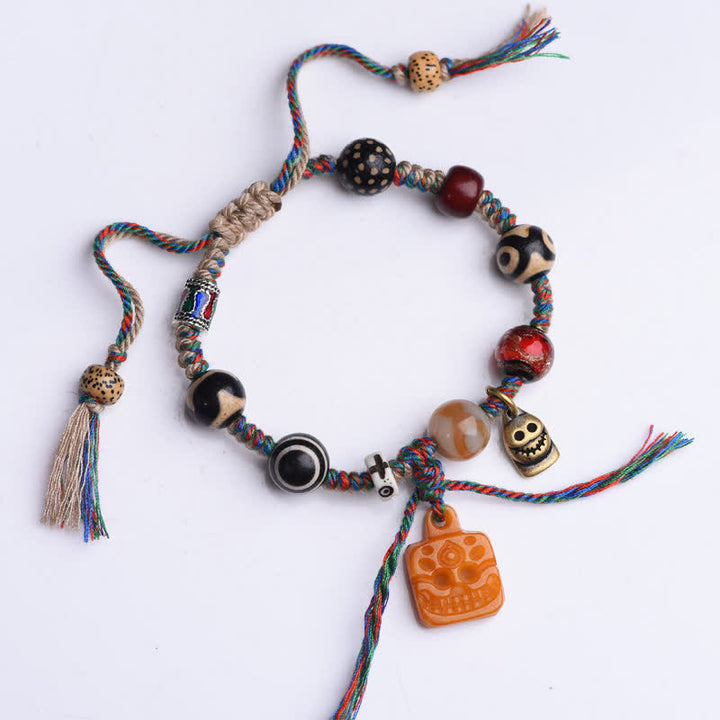 Buddha Stones チベットのジービーズと骨を編み込んだマルチカラーストリングの祝福ブレスレット - image 1