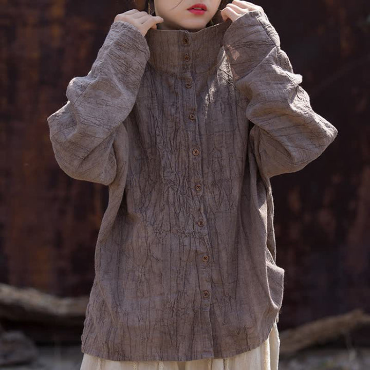 Buddha Stones 春秋カジュアル 唐スタイル マンダリンカラー 無地 ラミー レディース 長袖シャツ - image 10