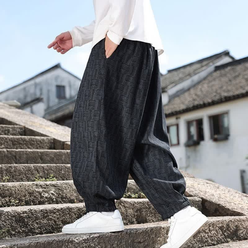 Buddha Stones 秋冬カジュアルヴィンテージドローストリング幾何学模様アンクルパンツメンズハーレムパンツポケット付き - image 3