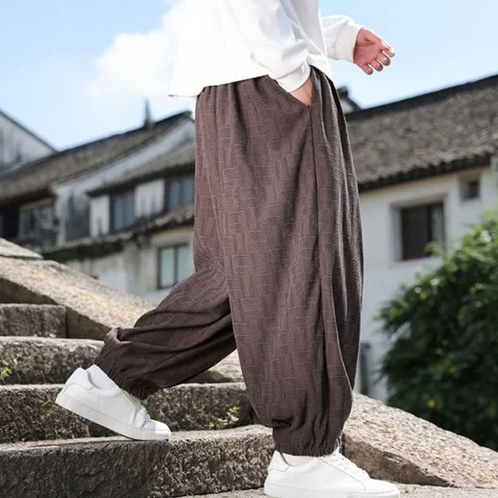 Buddha Stones 秋冬カジュアルヴィンテージドローストリング幾何学模様アンクルパンツメンズハーレムパンツポケット付き - image 21
